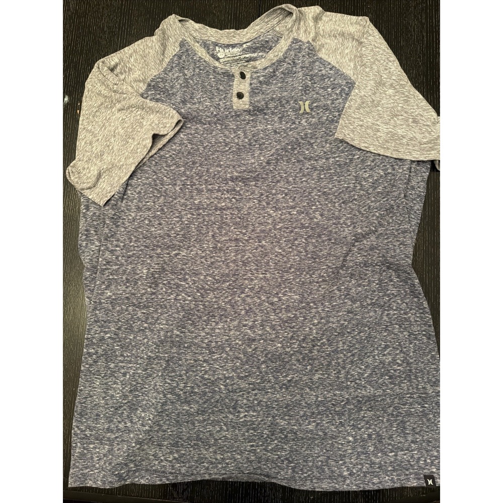 Hurley Raglan Henley Tee Blue Gray Heather Mens XL (E)